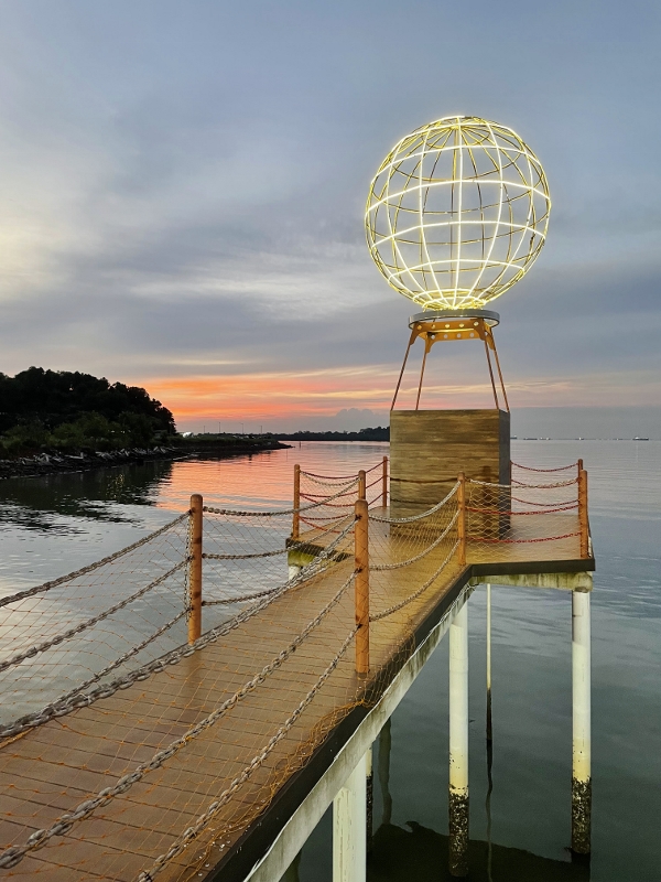 Faux hot air balloon structure during sunset at Kelong Baba Restaurant By Kelong Shangrila Tj. Pinang