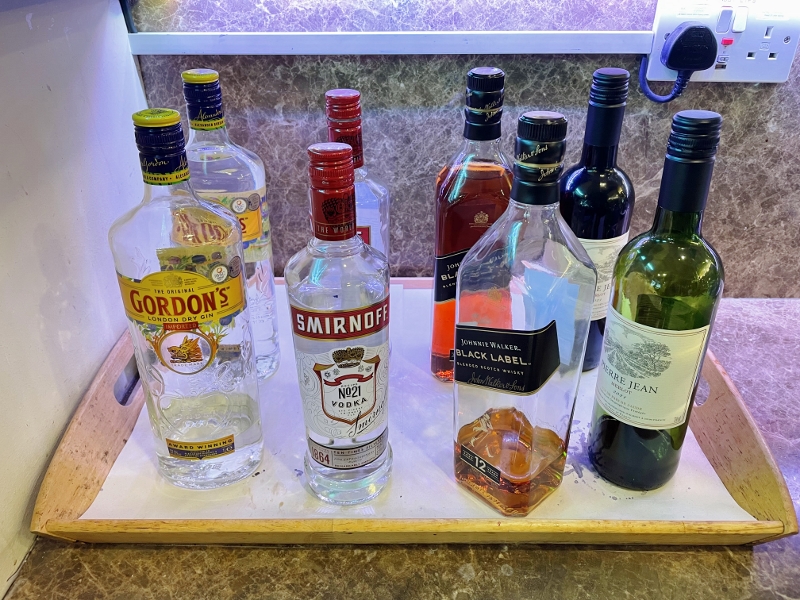 Alcohol options at SATS Premier Lounge at Changi Airport Terminal 3