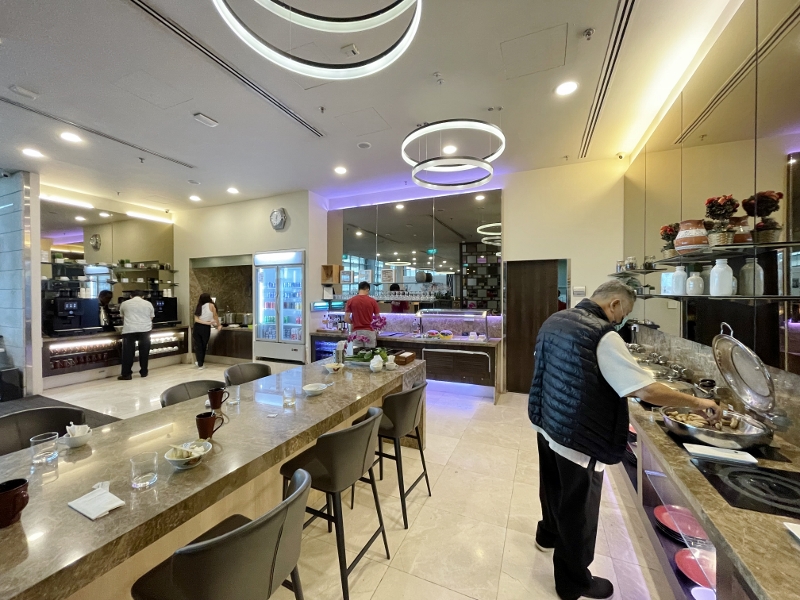 Food and drinks display area at SATS Premier Lounge at Changi Airport Terminal 3