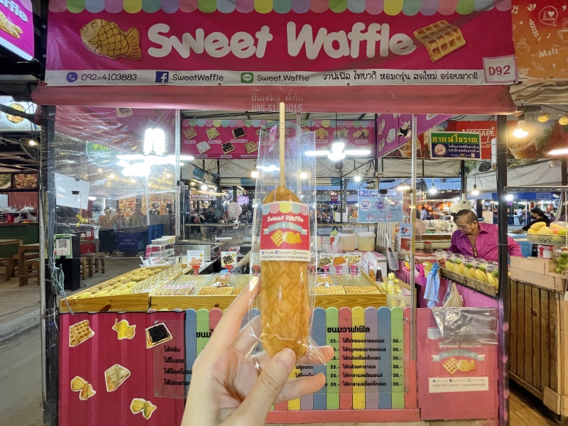 Waffle hotdog from Liab Duan Night Market