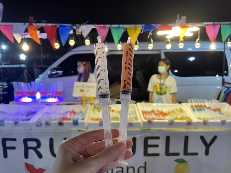 Fruit jelly in syringes from Liab Duan Night Market