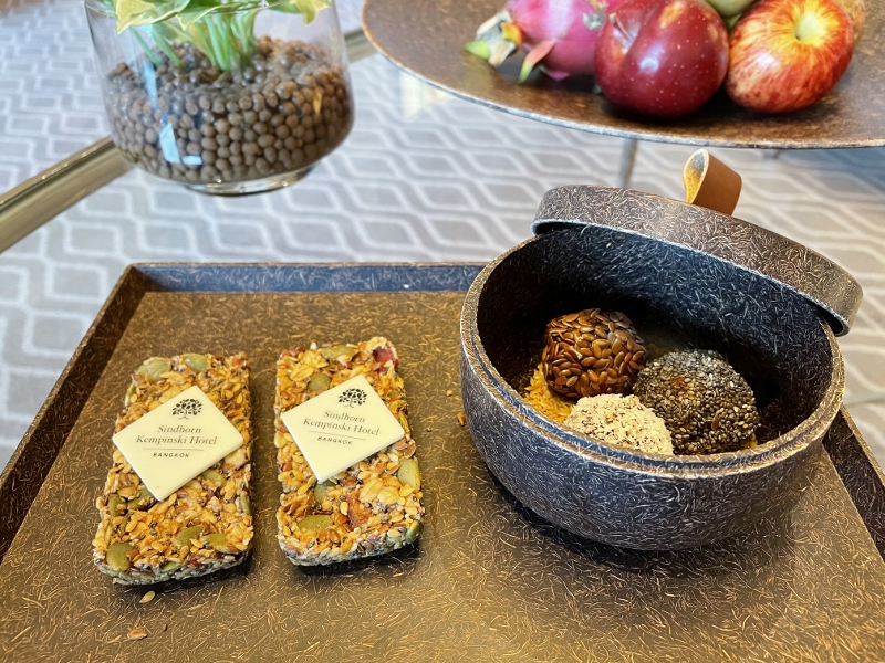 Welcome amenity of healthy snacks at Executive Suite at Sindhorn Kempinski Hotel