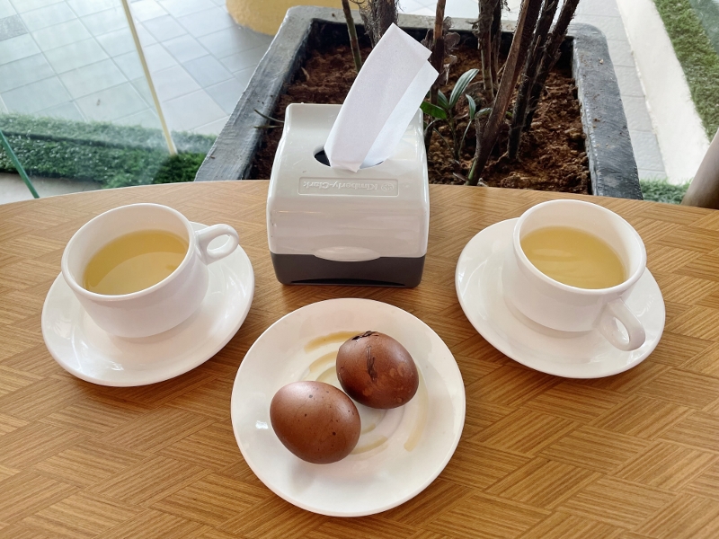Tea and tea eggs from Thai Imperial Spa at Plaza DNP