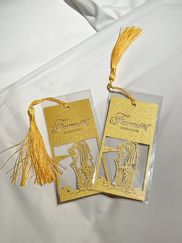 Bookmarks from turndown service at Fairmont Hotel