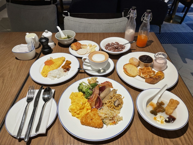 Buffet breakfast dishes from Estate restaurant at Hilton Singapore Orchard Hotel