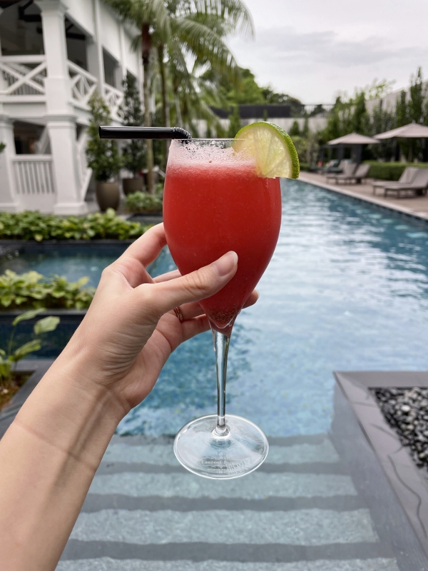 A glass of Barracks Rossini from The Living Room at The Barracks Hotel