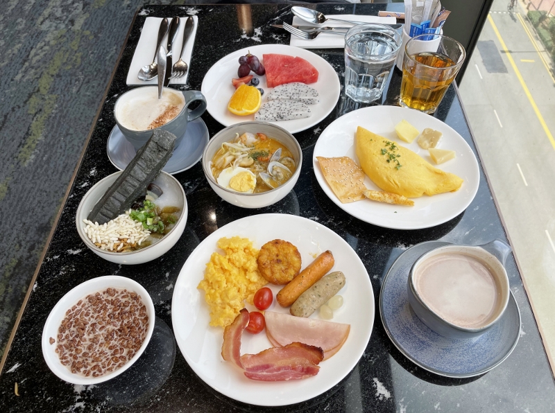 Buffet breakfast dishes from QIN restaurant and bar at The Clan Hotel