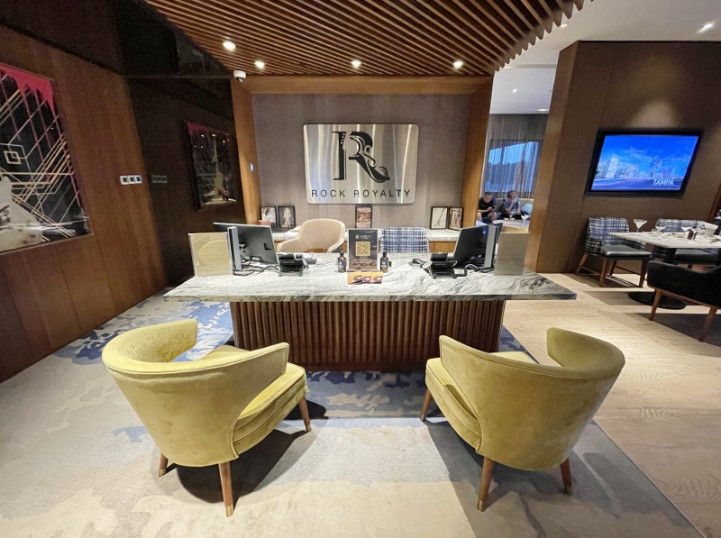 Reception counter at Rock Royalty Lounge at Hard Rock Hotel Desaru Coast