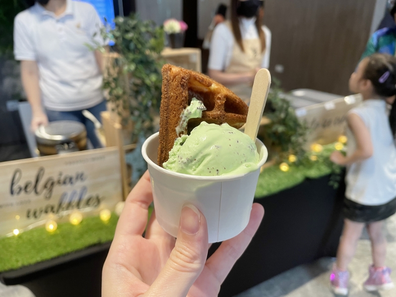 Ice cream and Belgian waffles from Village Hotel Sentosa