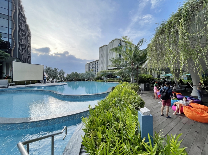 Movie screening by the swimming pool at Village Hotel Sentosa & The Outpost Hotel Sentosa