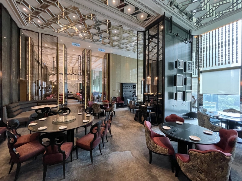 Seating area at Yun House restaurant at Four Seasons Hotel Kuala Lumpur