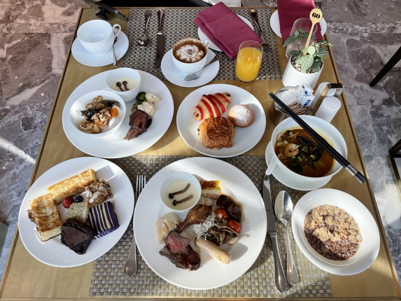 Breakfast buffet dishes from Curate restaurant at Four Seasons Hotel Kuala Lumpur