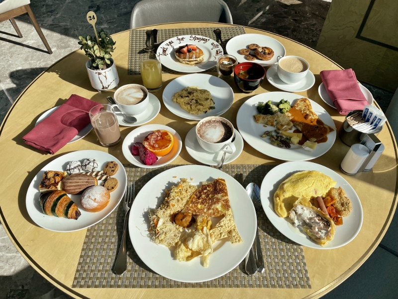 Breakfast buffet dishes from Curate restaurant at Four Seasons Hotel Kuala Lumpur