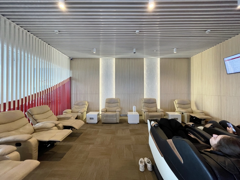 Massage chairs at Coral Lounge by TMA at Noovilu Seaplane Terminal