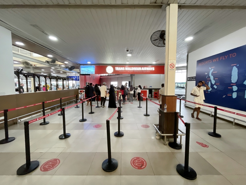 Trans Maldivian Airways seaplane counter at Velana International Airport