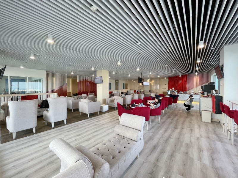 Indoor seating area at Coral Lounge by TMA at Noovilu Seaplane Terminal