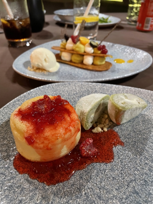 Japanese cheesecake and kurogama mousseline from Bodumas restaurant at Mövenpick Resort Kuredhivaru