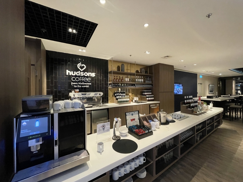 Drinks display area at Marhaba Lounge at Changi Airport Terminal 1