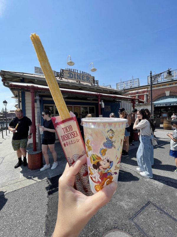 Churros with sweet-soy sugar and green tea at Liberty Landing Diner at Tokyo DisneySea