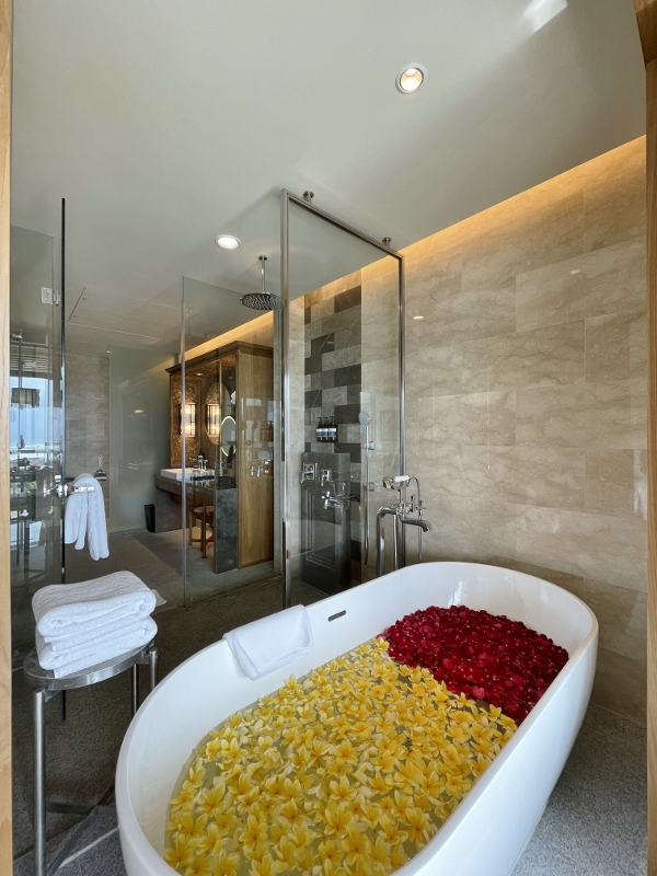Bathroom in One Bedroom Ocean View Room at AYANA Segara Bali Hotel
