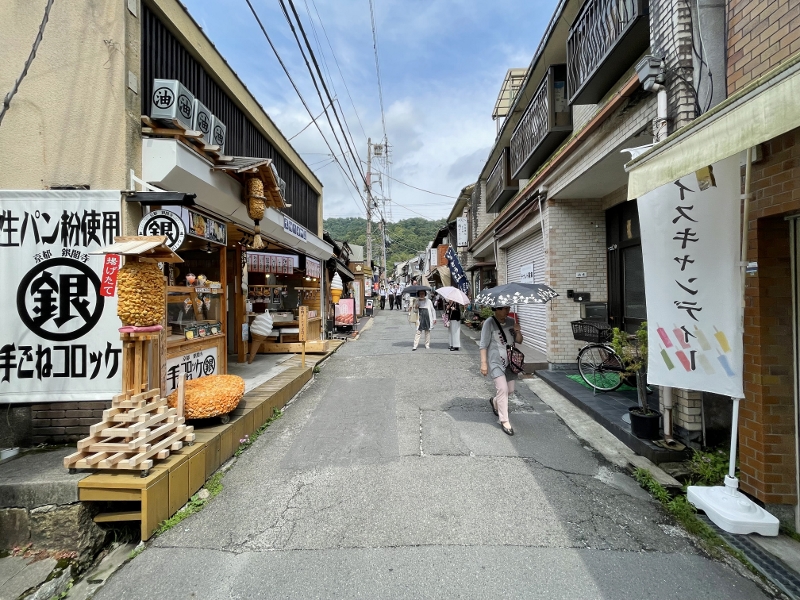 Street lined with shops leading to Ginkaku-ji temple and the Mount Daimonji trailhead