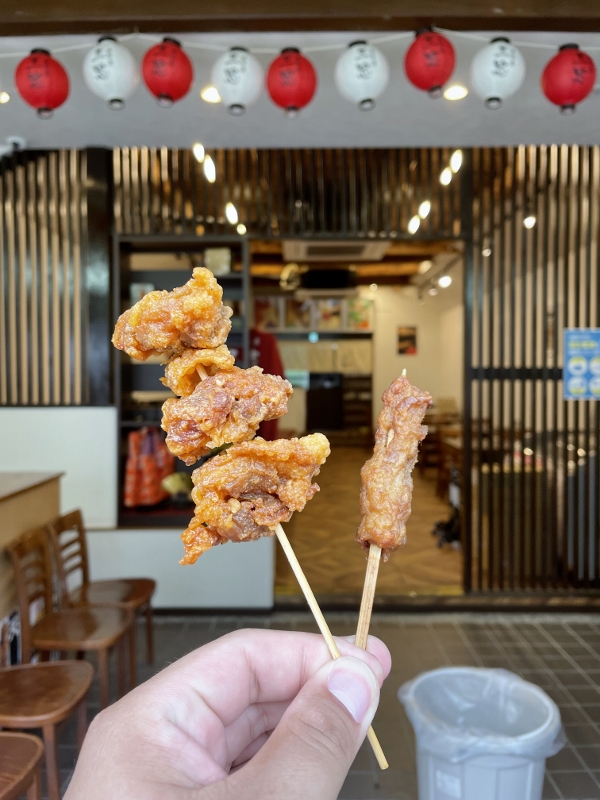 Fried chicken sticks from one of the shops on the way to the Mount Daimonji trailhead