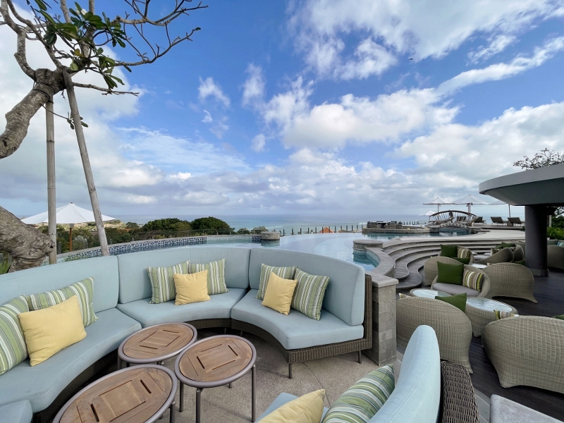 Seating area at Luna Rooftop Bar at AYANA Segara Bali Hotel