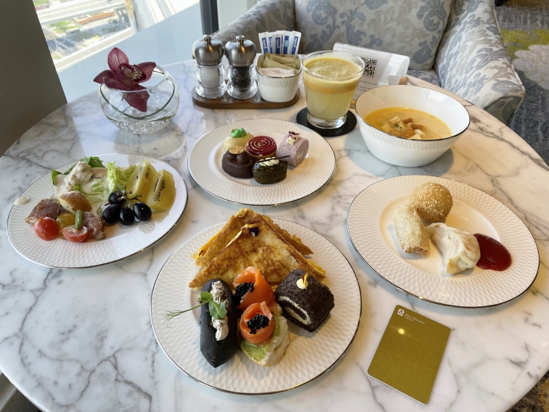 Afternoon tea items at the Pacific Club Lounge at Pan Pacific Hotel