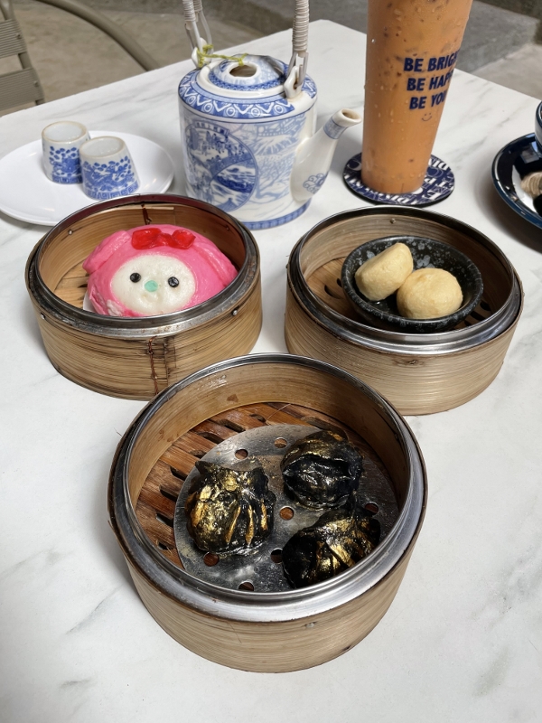 Truffle shrimp dumplings, custard bun and cheese tofu from Cafe Dim Sum Restaurant