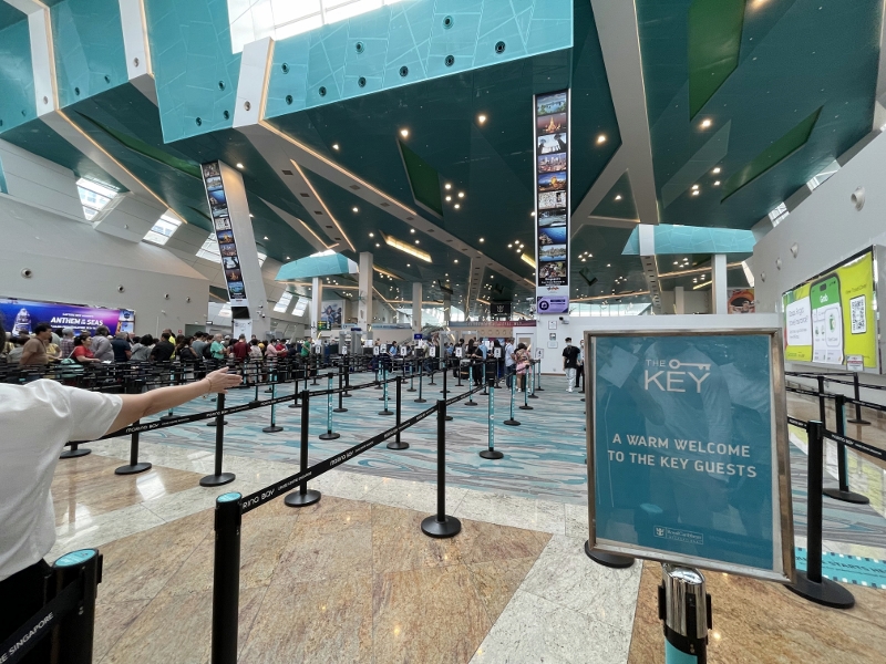 Queue lines for The Key guests at Marina Bay Cruise Centre