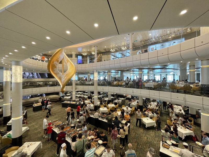 All 3 levels at Main Dining Room restaurant on Royal Caribbean Spectrum Of The Seas