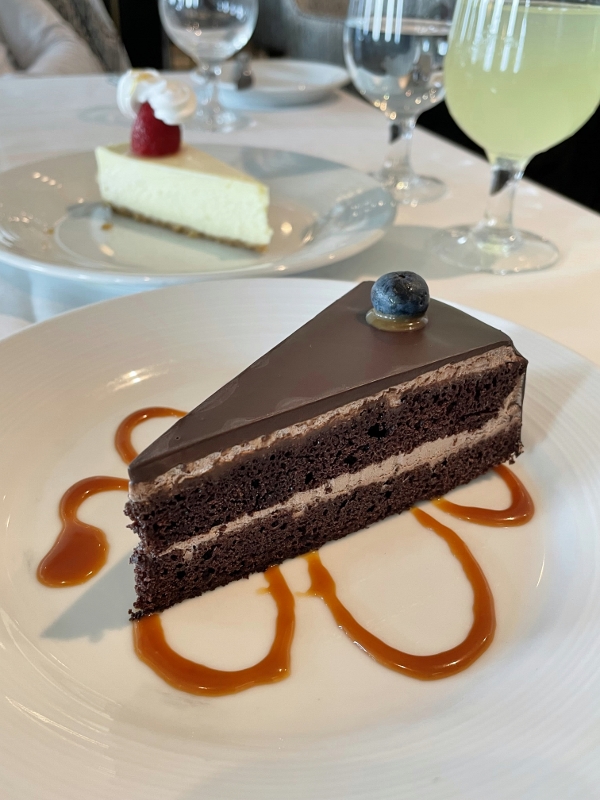 Royal chocolate cake and New York cheesecake from Main Dining Room restaurant on Royal Caribbean Spectrum Of The Seas