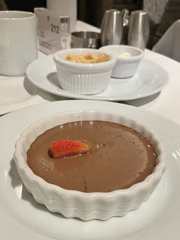 Apple crumble with vanilla ice cream and dark chocolate custard from Main Dining Room restaurant on Royal Caribbean Spectrum Of The Seas