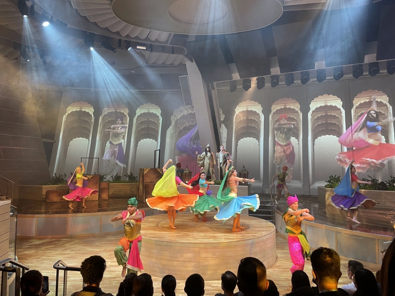 Performers on stage during The Silk Road performance at Two70 Bar on Royal Caribbean Spectrum Of The Seas