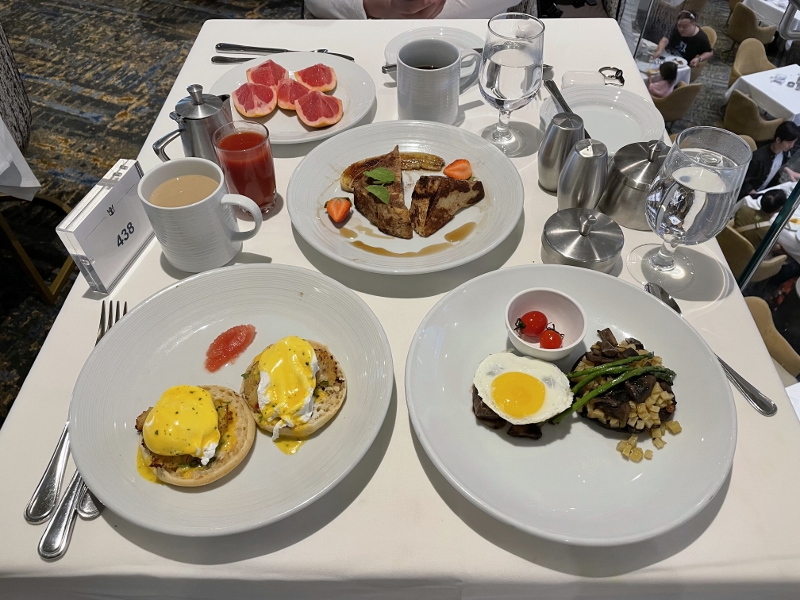 Steak and eggs, crab eggs benedict, French toast and grapefruit from Main Dining Room restaurant on Royal Caribbean Spectrum Of The Seas
