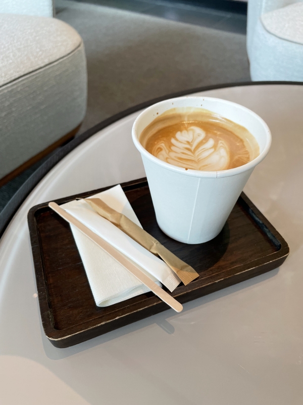 Salted caramel latte from COMO Metropolitan Hotel reception area