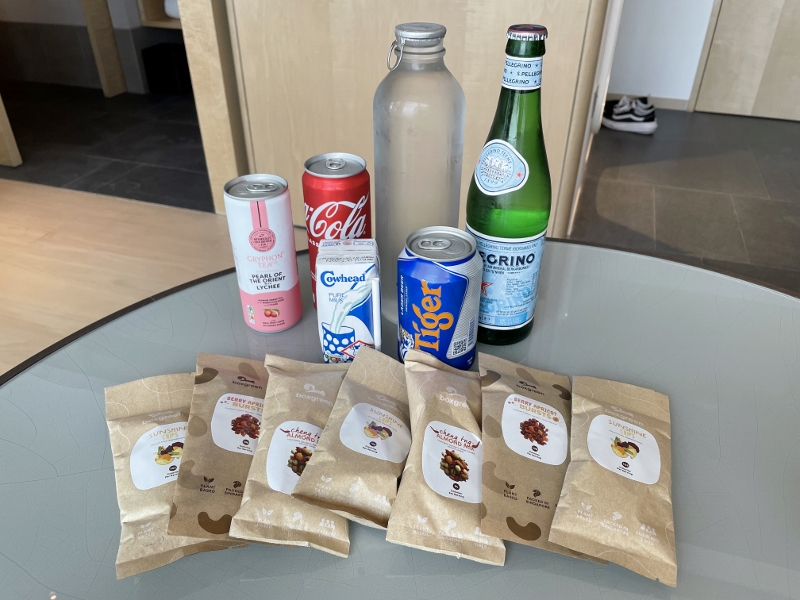 Mini-bar snacks and drinks in Emerald Room at COMO Metropolitan Hotel