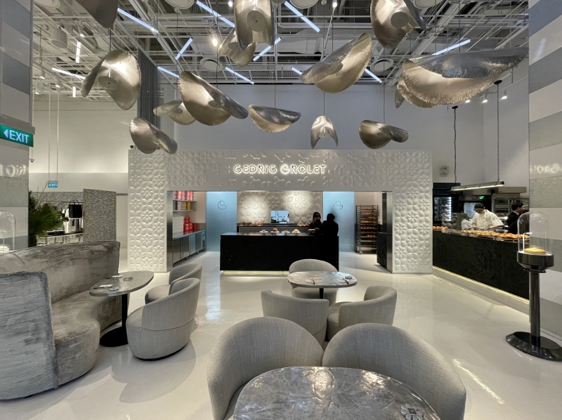 Seating area at Cedric Grolet cafe at COMO Metropolitan Hotel