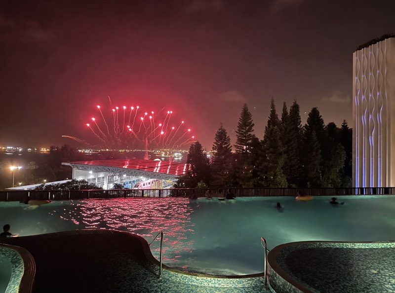 Fireworks viewed from the pool deck at The Outpost Hotel Sentosa