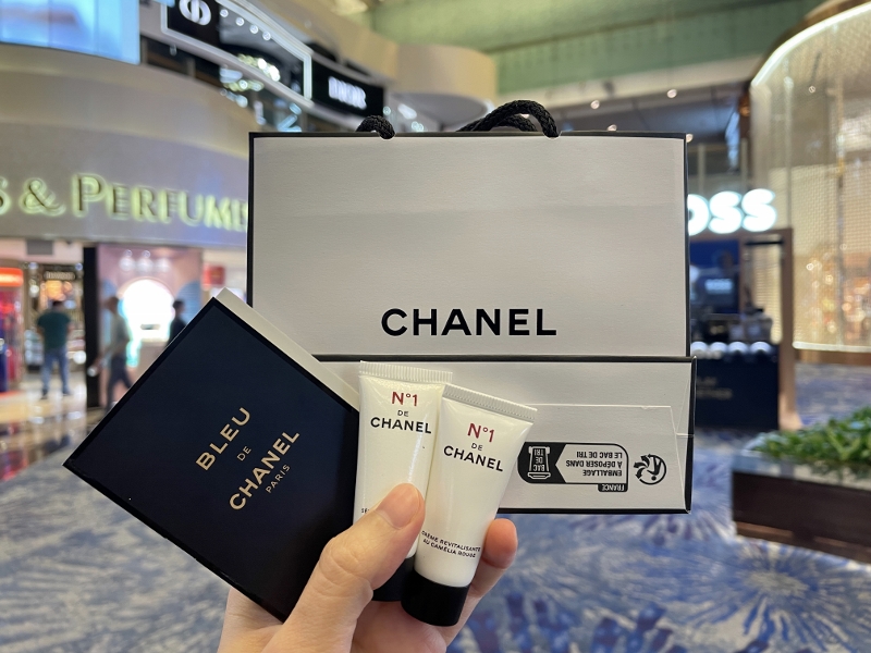 Product samples from Chanel Beauty Lounge at Changi Airport Terminal 3