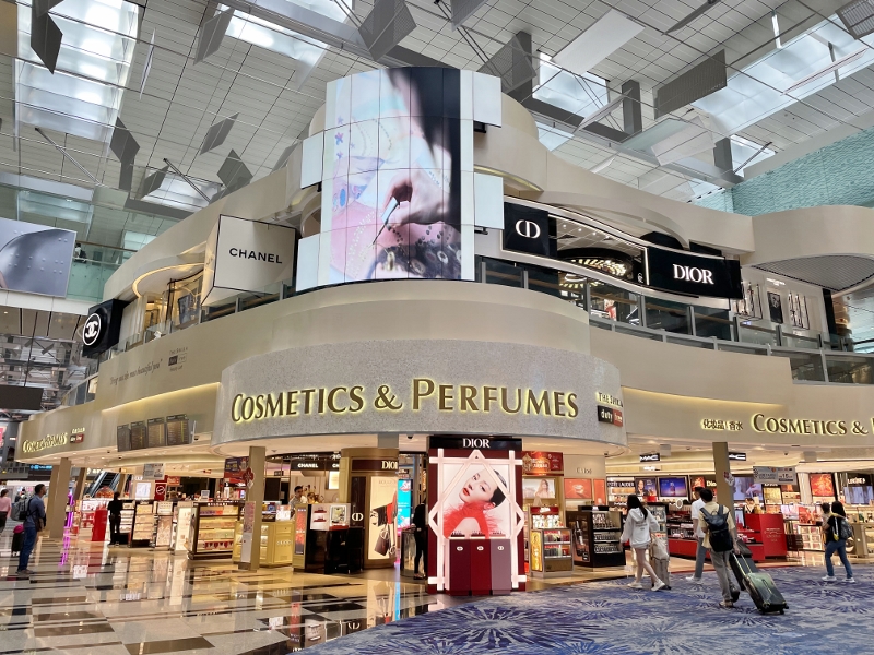 Shilla Duty Free store facade then at Changi Airport Terminal 3